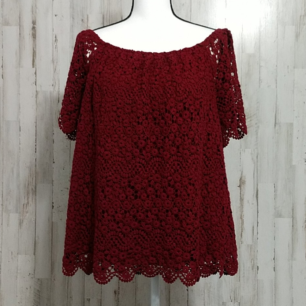 Knox Rose Off-the-Shoulder Maroon Lace Blouse